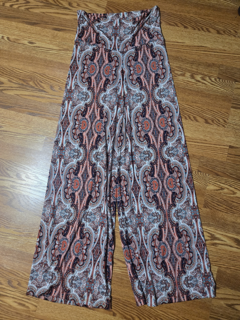 Staccato Coral and Black High Waisted Paisley Wide-Leg Palazzo Pants Sz L